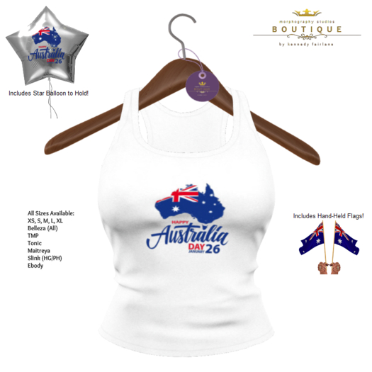 Second Life Marketplace Australia Day Jan 26 TANK, FLAGS and BALLOON For WOMEN (Boxed)
